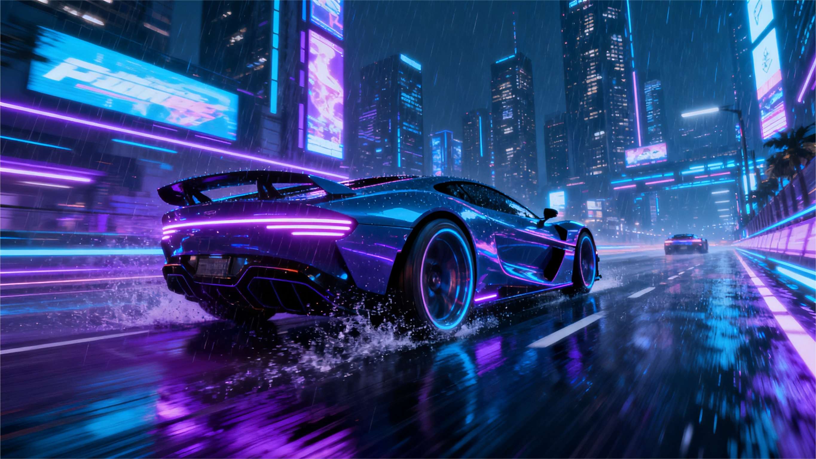 Neon Racers game cover - futuristic racing cars with neon lights on a cyberpunk city track